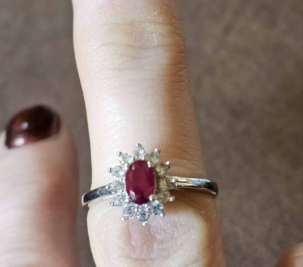 Genuine Royal Thai Ruby and White Zircon in Platinum Sterling Ring Size 7! ♥️ - Picture 8 of 9